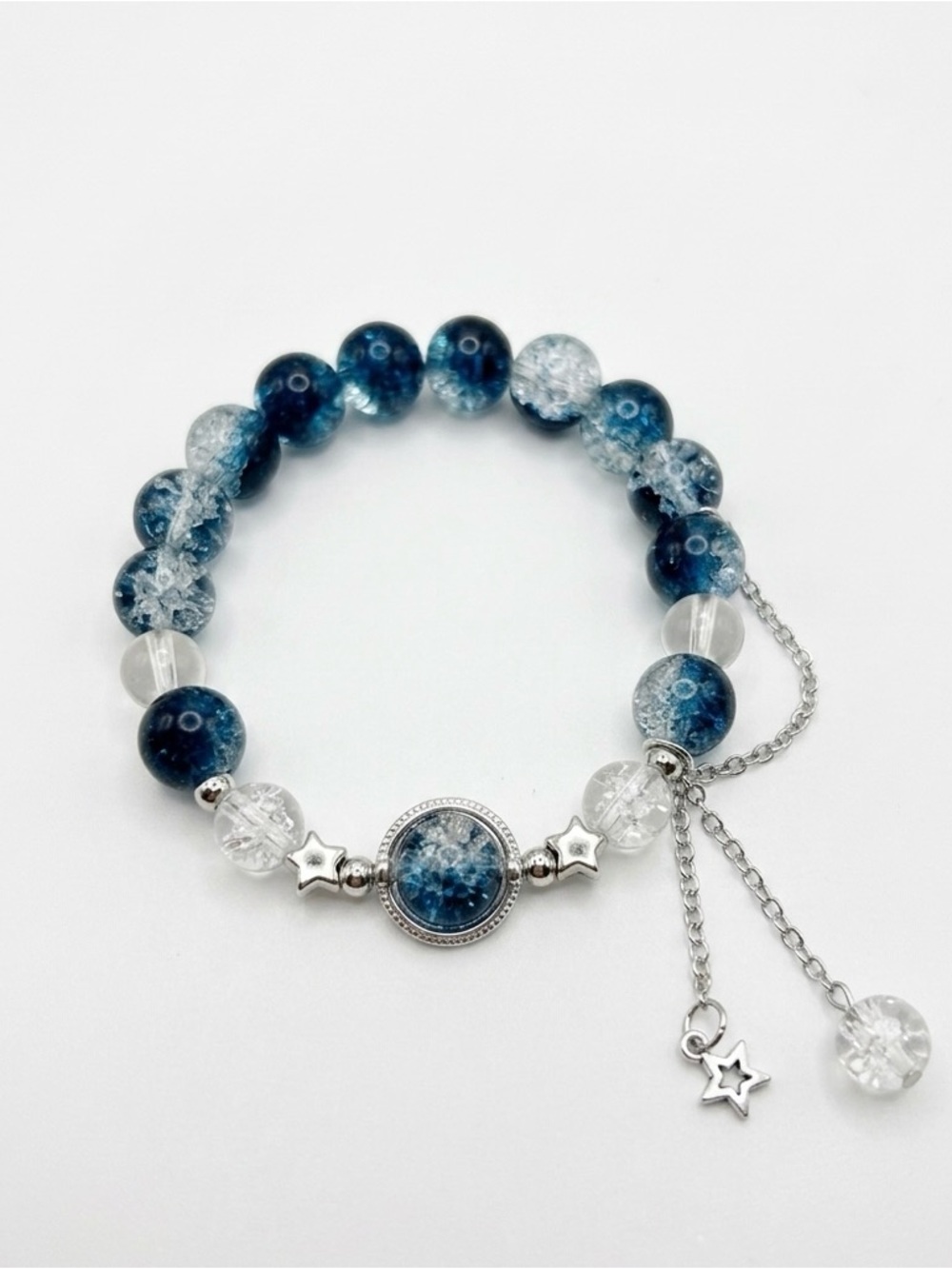 Hand Crafted Blue and Clear Star Charm Bracelet